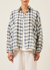 linen mix wide longer back shirt with collar - mid plus