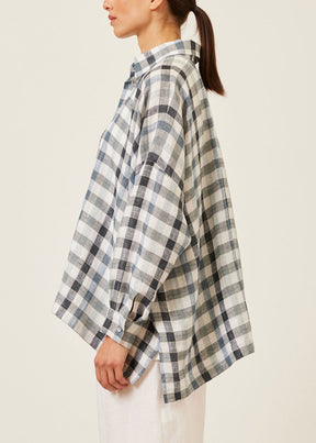linen mix wide longer back shirt with collar - mid plus