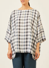 linen mix 3/4 sleeve bateau neck tunic - long
