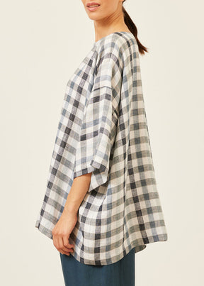 linen mix 3/4 sleeve bateau neck tunic - long