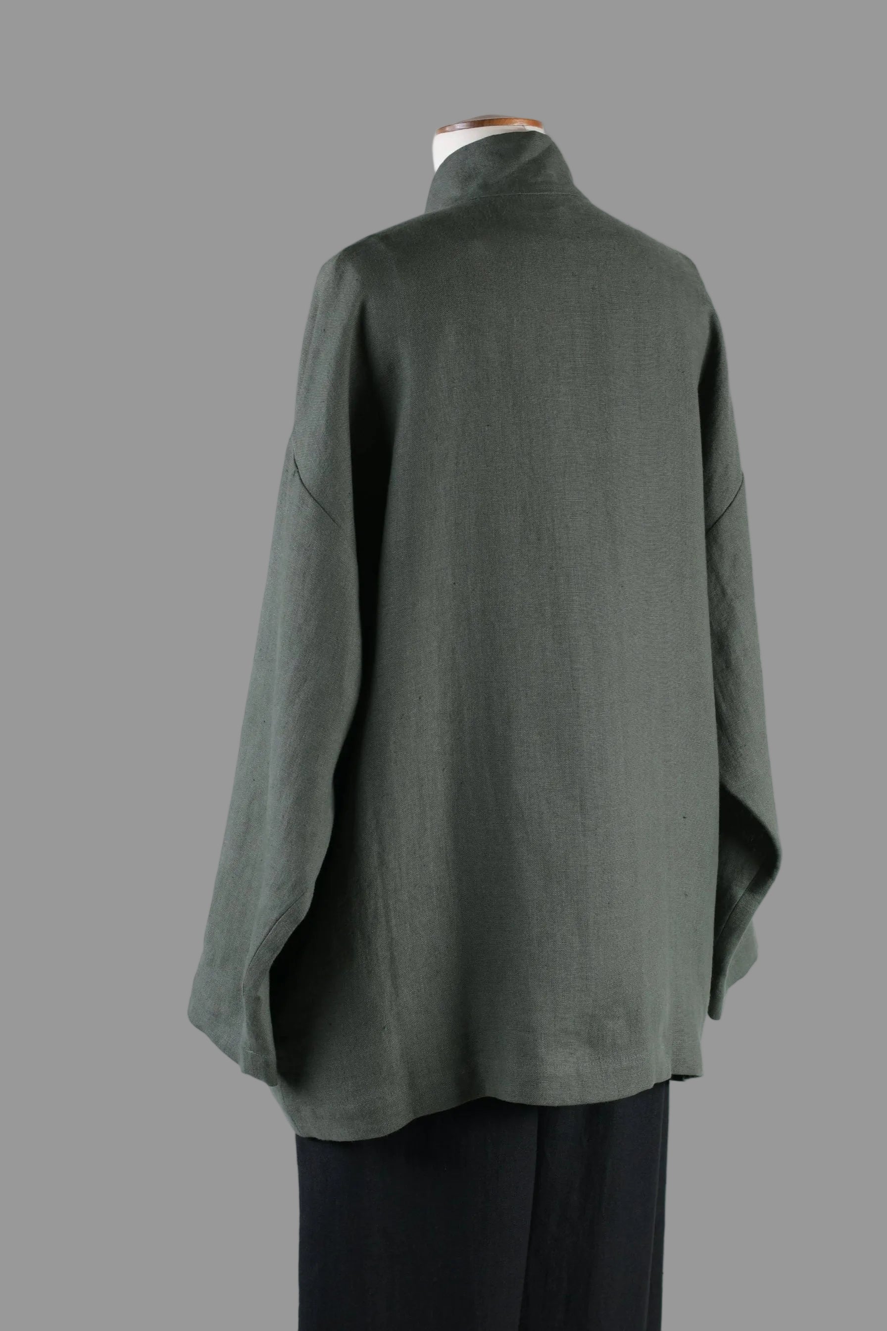 linen achkan stand collar jacket - long (ferngreendark)