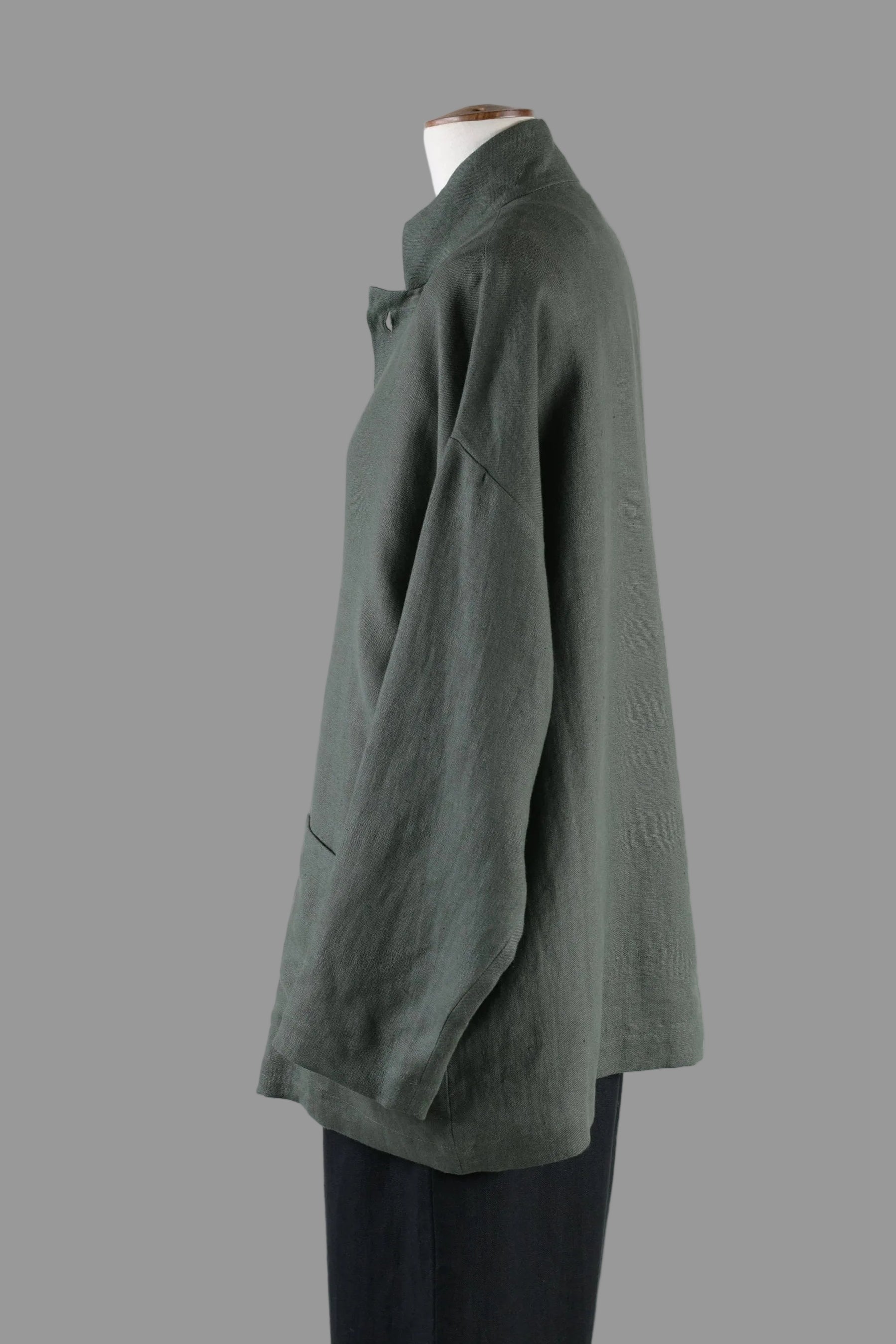 linen achkan stand collar jacket - long (ferngreendark)