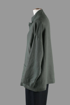 linen achkan stand collar jacket - long (ferngreendark)