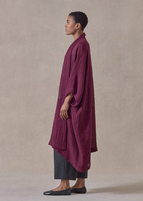 linen gauze wide short sleeve scrunch shawl abbaya coat (cochineal)
