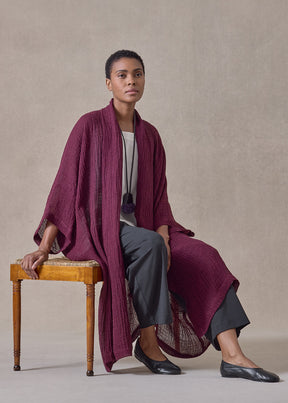 linen gauze wide short sleeve scrunch shawl abbaya coat (cochineal)