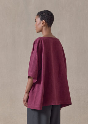 linen angle-to-front 3/4 sleeve scoop neck tunic  - long (Cochineal)