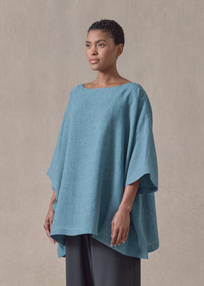 linen angle-to-front 3/4 sleeve scoop neck tunic  - long (darkturquoise)