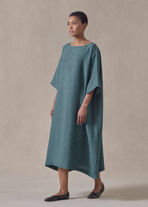 linen angle-to-front side seam scoop neck t shirt dress (tealgreen)