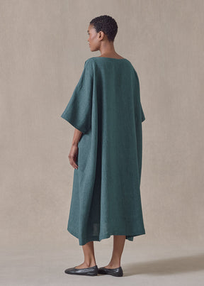 linen angle-to-front side seam scoop neck t shirt dress (tealgreen)
