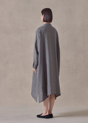linen wide a-line collarless shirt dress (slate)
