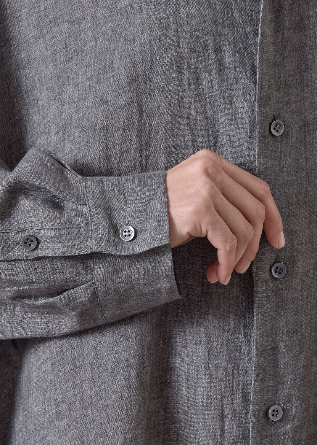 linen wide a-line collarless shirt dress (slate)