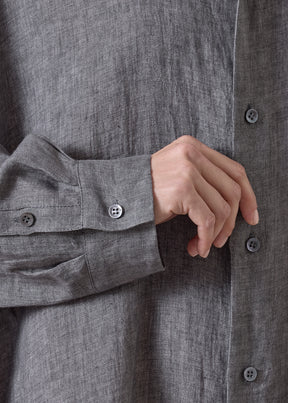 linen wide a-line collarless shirt dress (slate)