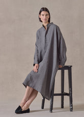 linen wide a-line collarless shirt dress (slate)