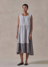 linen two tone tiered pleated sleeveless dress (greymix)