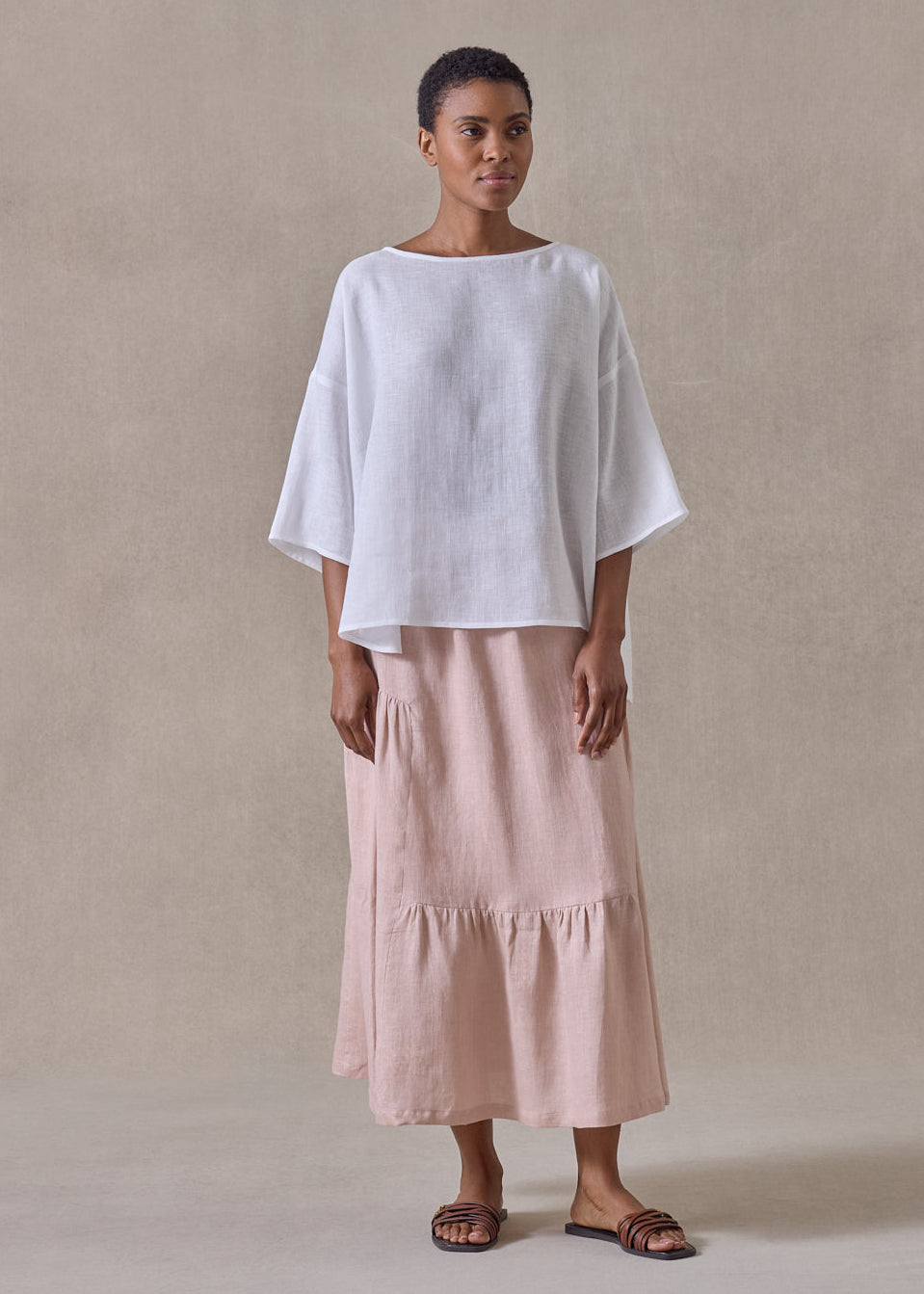 linen tiered petticoat skirt (rosepowder)