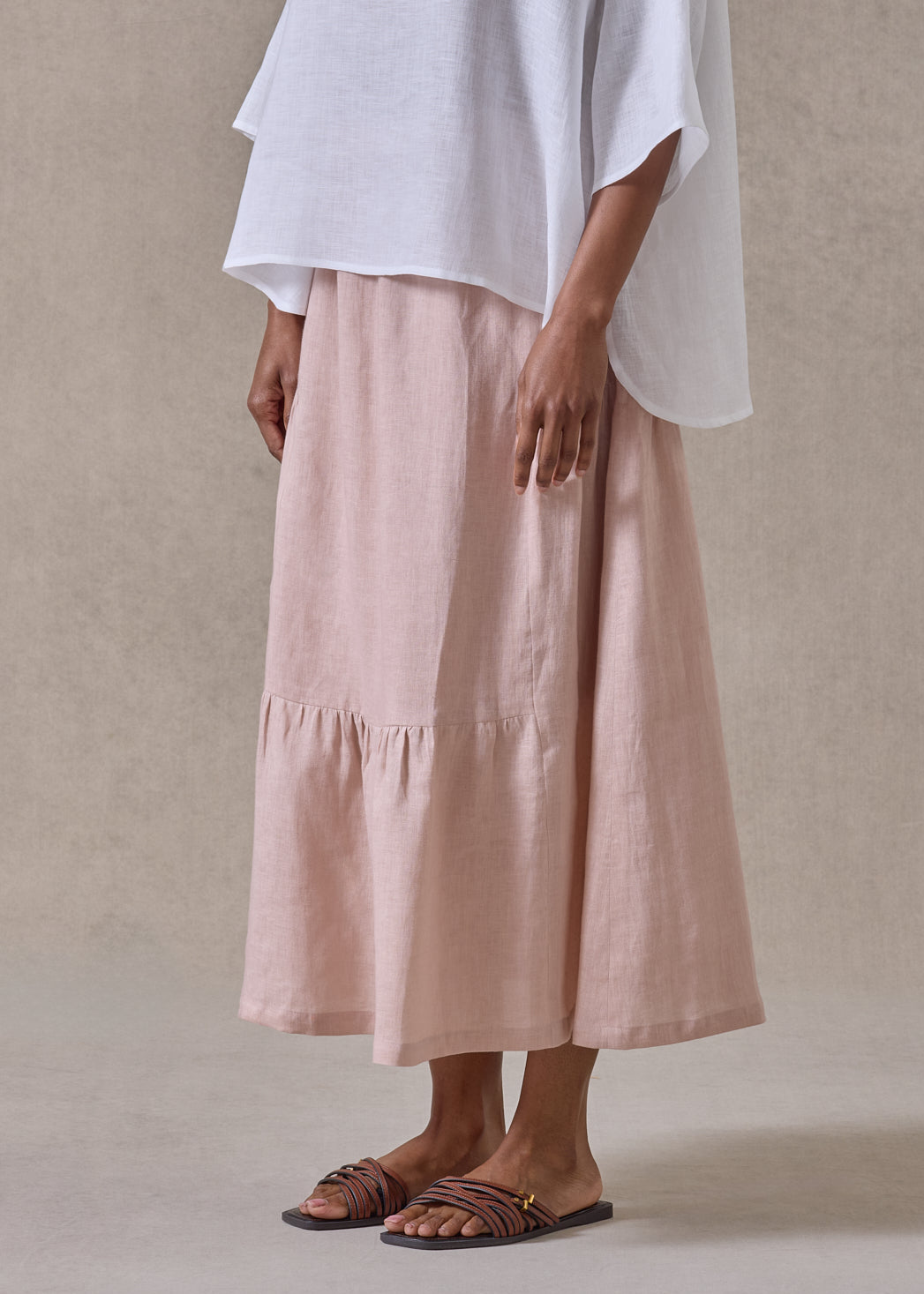 linen tiered petticoat skirt (rosepowder)