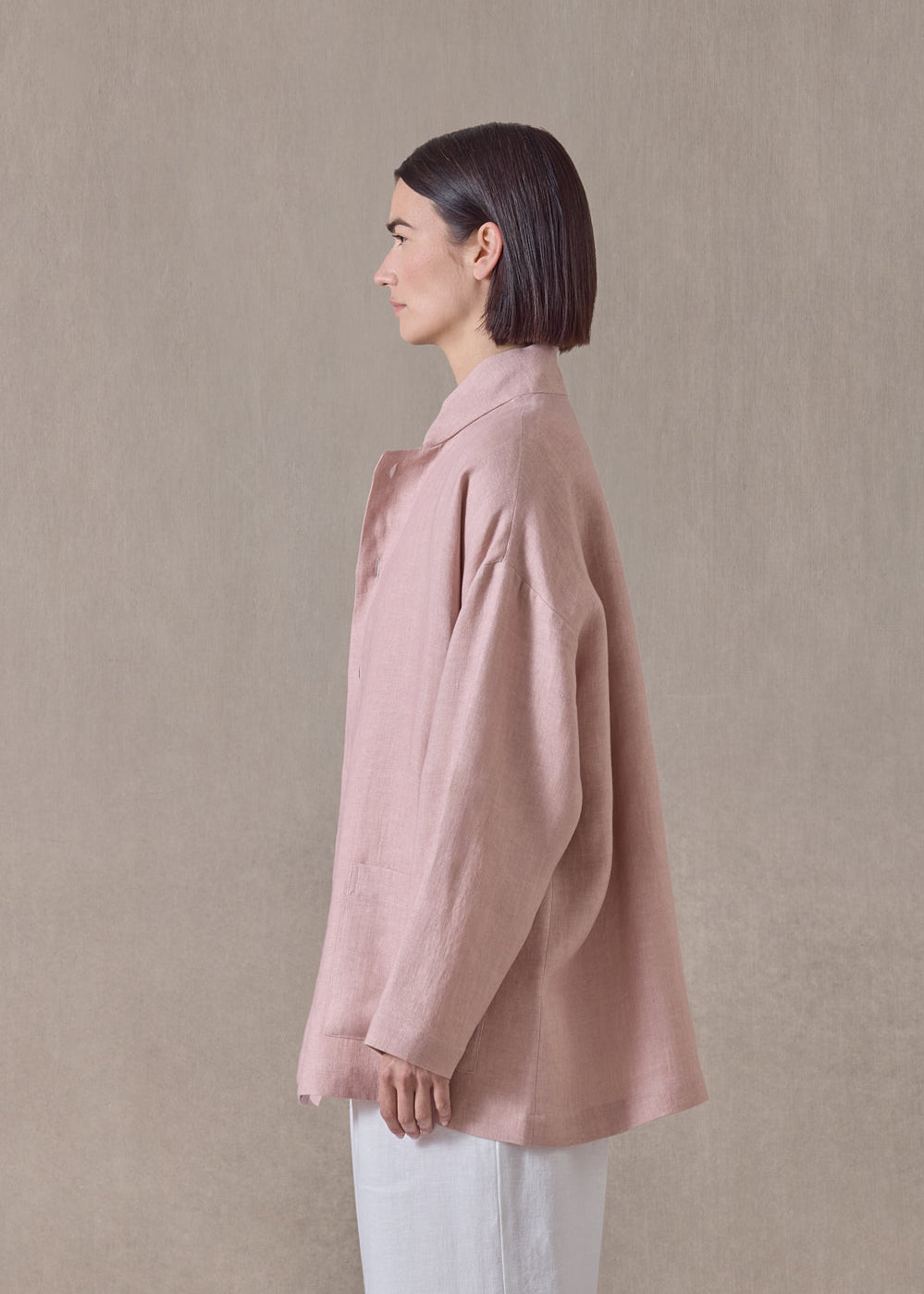 heavyweight linen achkan' stand collar jacket - long (rosepowder)