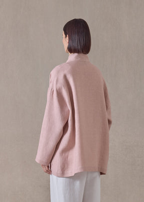 heavyweight linen achkan' stand collar jacket - long (rosepowder)
