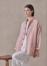 heavyweight linen achkan' stand collar jacket - long (rosepowder)