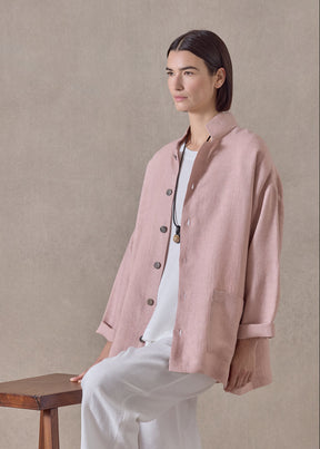 heavyweight linen achkan' stand collar jacket - long (rosepowder)