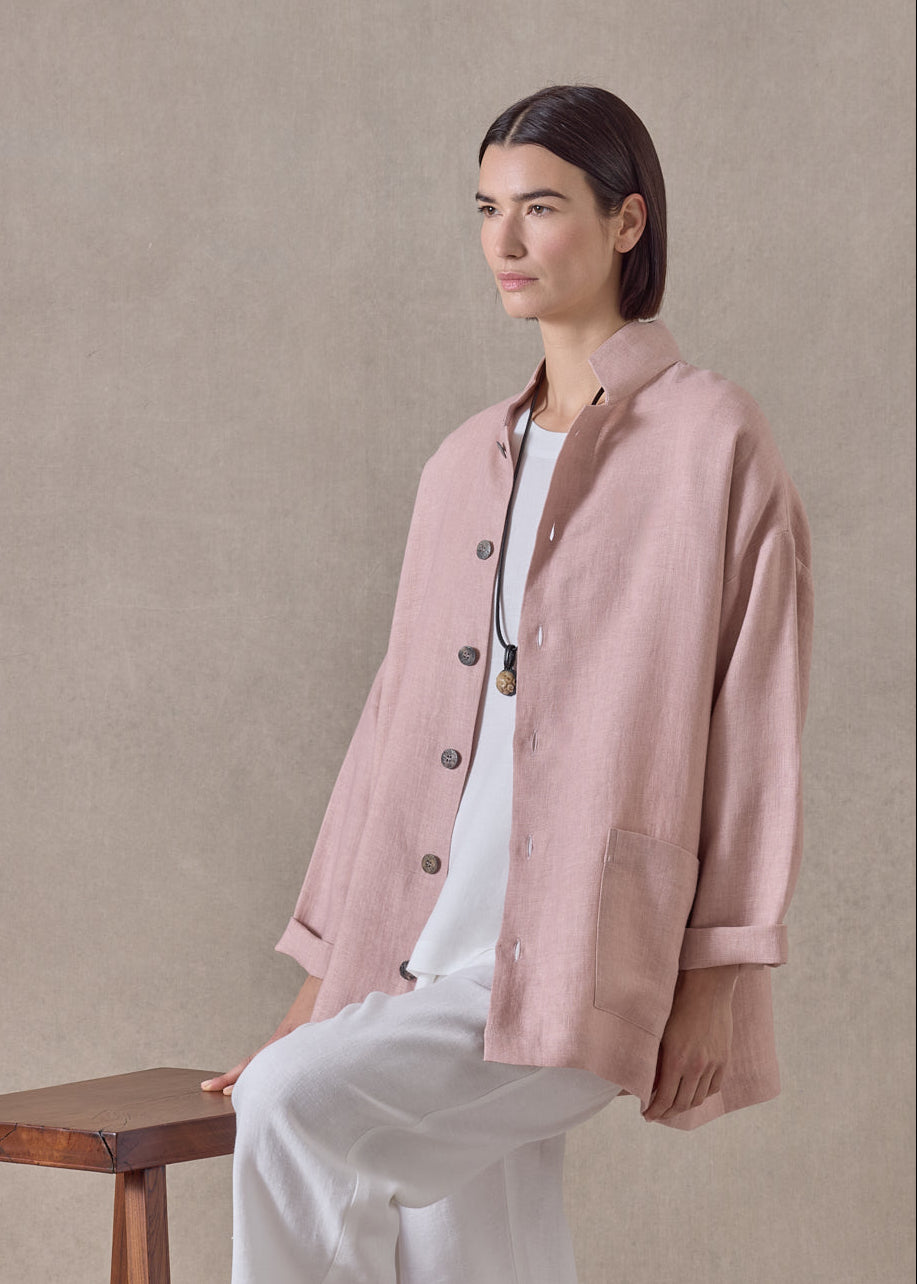 heavyweight linen achkan' stand collar jacket - long (rosepowder)