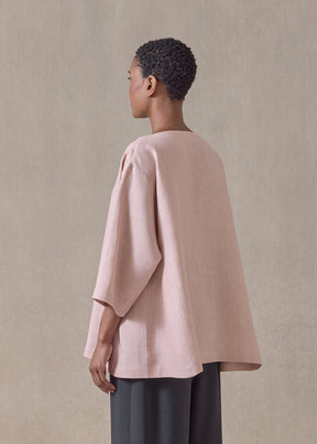 lightweight linen side panelled 3/4 sleeve scoop neck tunic - mid plus (rosepowder)