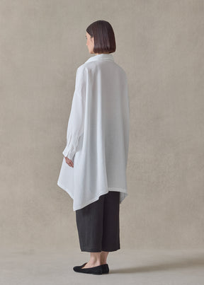 lightweight linen wide a-line shirt with collar - very long with slits (white)