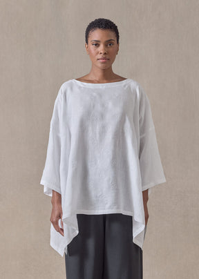embroidered linen dps scoop neck 3/4 sleeve top - mid plus (white)