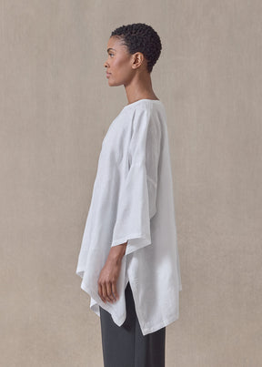 embroidered linen dps scoop neck 3/4 sleeve top - mid plus (white)