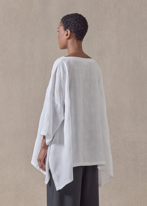 embroidered linen dps scoop neck 3/4 sleeve top - mid plus (white)