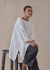 embroidered linen dps scoop neck 3/4 sleeve top - mid plus (white)