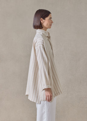 linen slim a-line dbl stand cllr shrt w/stepped ins lng