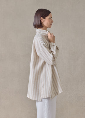 linen slim a-line dbl stand cllr shrt w/stepped ins lng