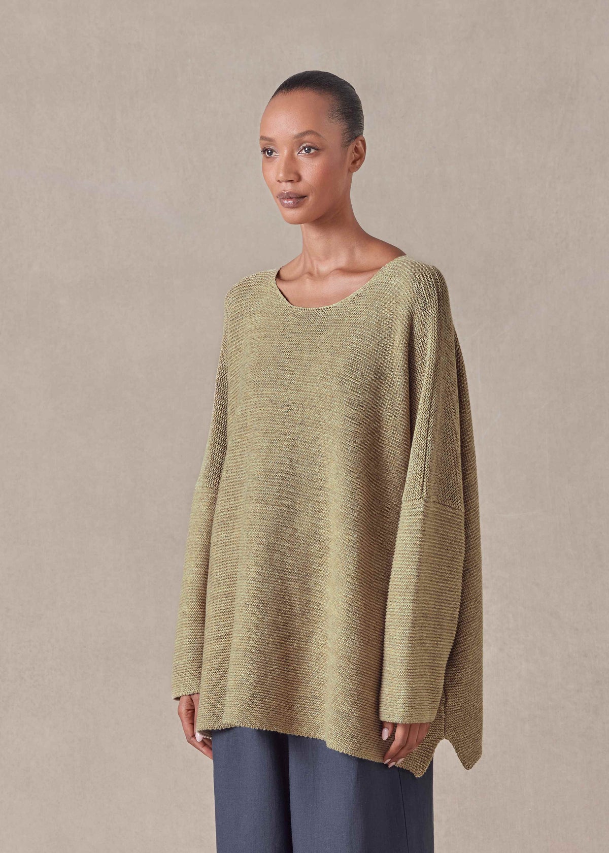 linen cotton mix bateau neck sweater - mid plus (cardamom)