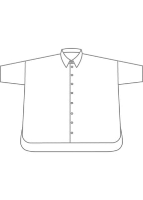 silk mix sloped shoulder wide a-line short sleeve shirt with collar - mid