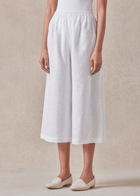 handkerchief linen flared cropped trouser (white)
