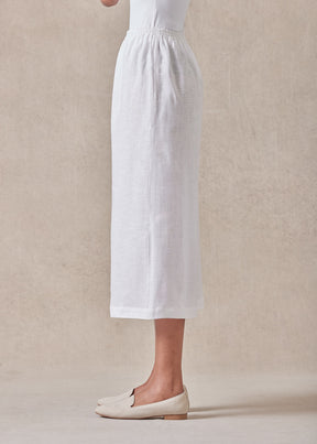 handkerchief linen flared cropped trouser (white)