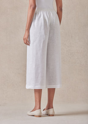 handkerchief linen flared cropped trouser (white)