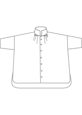 linen sloped shoulder wide a-line pleated collar short sleeve shirt - long