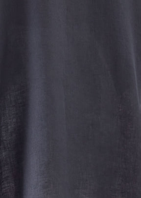 linen sloped shoulder wide a-line pleated collar short sleeve shirt - long