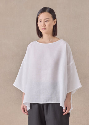 handkerchief linen sloped shoulder wide a-line scoop neck top - mid (white)