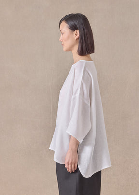 handkerchief linen sloped shoulder wide a-line scoop neck top - mid (white)