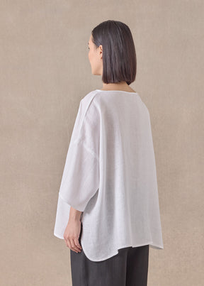 handkerchief linen sloped shoulder wide a-line scoop neck top - mid (white)