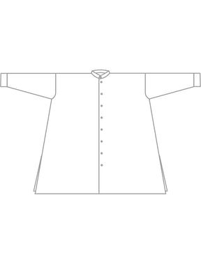 linen wide a-line collarless shirt - very long with slits