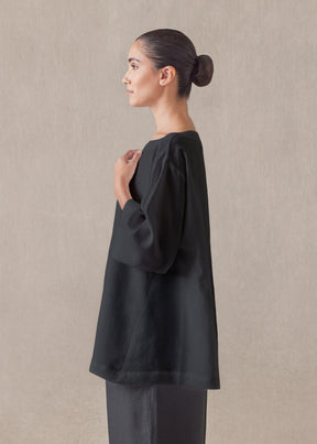 linen side panelled 3/4 sleeve scoop neck tunic mid plus