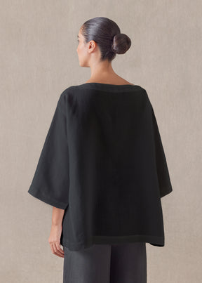 linen side panelled 3/4 sleeve scoop neck tunic mid plus