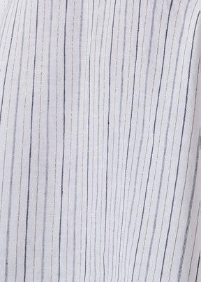 linen sloped shoulder wide a-line short sleeve shirt with collar - mid