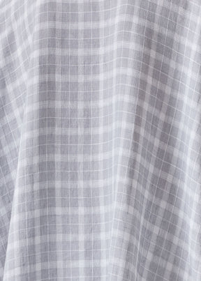 linen wide a-line collarless shirt - very long with slits