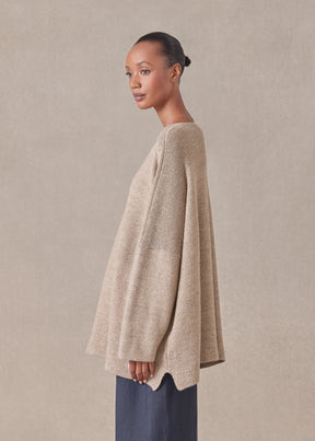 cotton linen mix  bateau neck sweater - mid plus