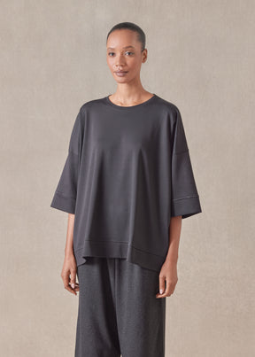 cotton jersey round neck 3/4 sleeve top with hembands - mid plus